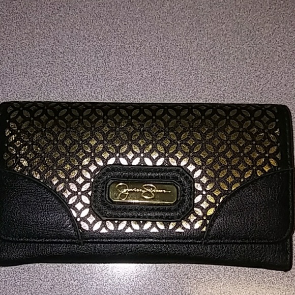 Jessica Simpson Handbags - Jessica Simpson Clutch Wallet Black/Gold Women's